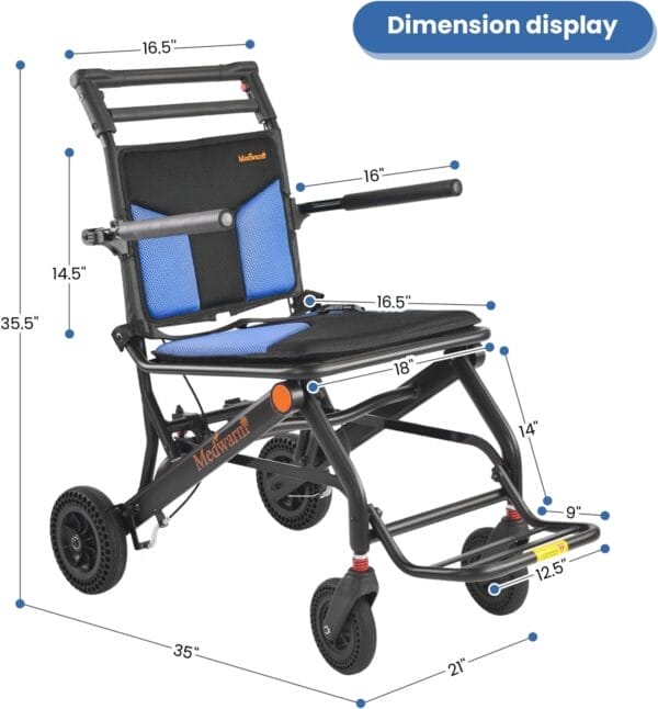 Portable Aluminum Transport Wheelchair, 11" Rear Wheels, Ultralight Folding Travel Wheelchair for Adults, Black (Seat Width:15.75") - Image 5