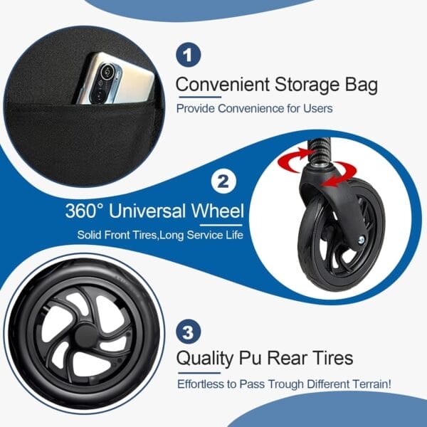 Lightweight Reclining Wheelchairs for Seniors with46cm seat wideth, Compact Foldable Travel Transport Wheelchair for Adults, Portable Aluminum Wheelchair Support 220lbs - Image 8
