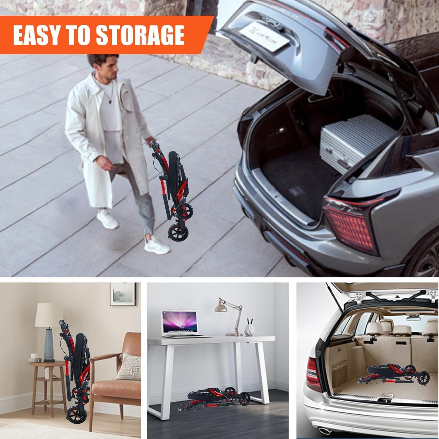 19LBS Lightweight Foldable Transport Wheelchair for Adults - Portable, Fold-Back Armrests, 8” Rear Wheels, Aluminum Frame, Ideal for Seniors & Travel - Image 6