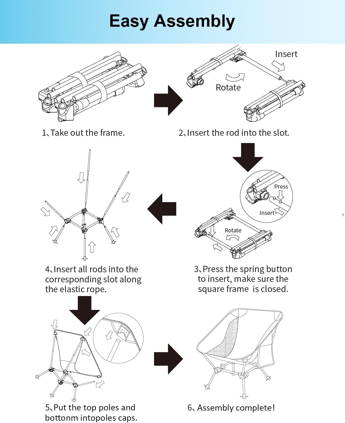 Folding Camping Chairs, Adjustable Backpacking Chair, Portable Beach Chair with Side Pockets, Compact Lawn Chairs for Adults, Travel, Beach, Hiking (Blue) - Image 8