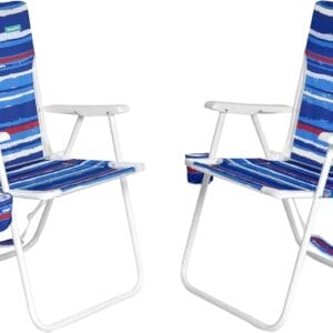SunnyFeel 15" Tall Folding Beach Chair for Adults 2 Pack, Oversized Portable High Seat Sand Chair Heavy Duty 300 LBS, Foldable Camping Lawn Chairs for Camp/Outdoor/Travel/Picnic/Concert/Sports