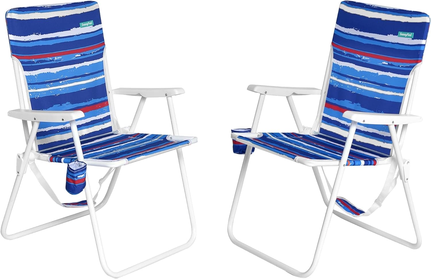 SunnyFeel 15" Tall Folding Beach Chair for Adults 2 Pack, Oversized Portable High Seat Sand Chair Heavy Duty 300 LBS, Foldable Camping Lawn Chairs for Camp/Outdoor/Travel/Picnic/Concert/Sports