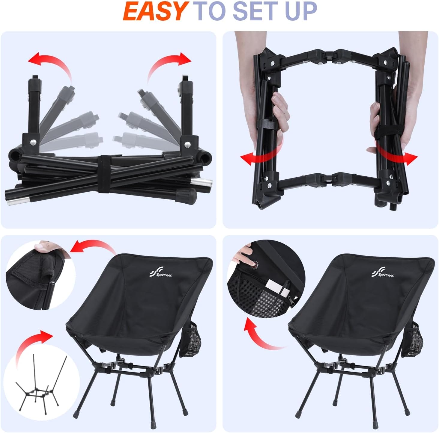 Sportneer Heated Chairs Outdoor Sports: Heated Camping Chair with USB Plug & 3 Heating Levels - Portable & Compact Heated Chair for Backpacking, Camping, Lawn, Picnic, Travel (Power Bank Not Included) - Image 7