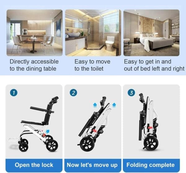 Transport Wheelchair Lightweight Foldable,Wheelchairs for Adults,Portable Wheelchair,200lbs Capacity,Carbon Steel Frame,Transport Chair for Adults and Seniors,15.75" Seat for Travel, Camping - Image 3