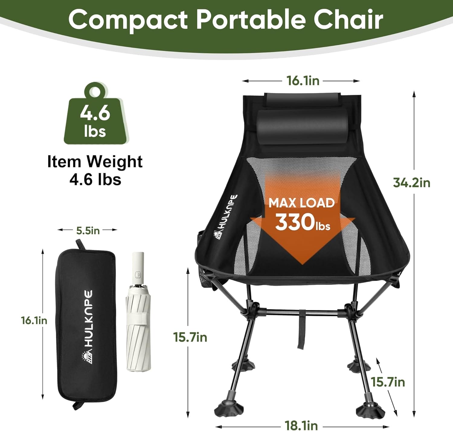 Camping Chairs,Portable Camping Chair for Adults with Headrest,Lawn Chairs Beach Chair with Anti-Sinking Feet Folding Backpacking Chair,Compact Foldable Travel Chair for Outdoor Camp Hiking Backpack - Image 2
