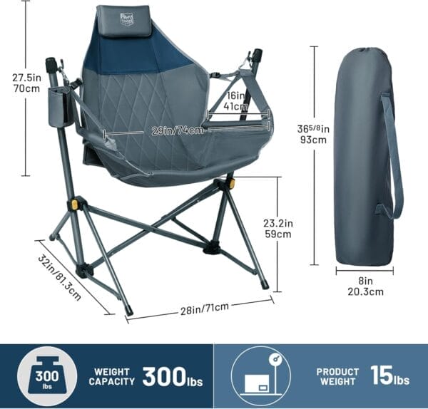 TIMBER RIDGE Hammock Camping Chair with Adjustable Backrest, Heavy Duty Folding Hammock Chair Supports 300lbs, Portable Hammock Chair for Camping, Travelling and Patio, Blue - Image 3