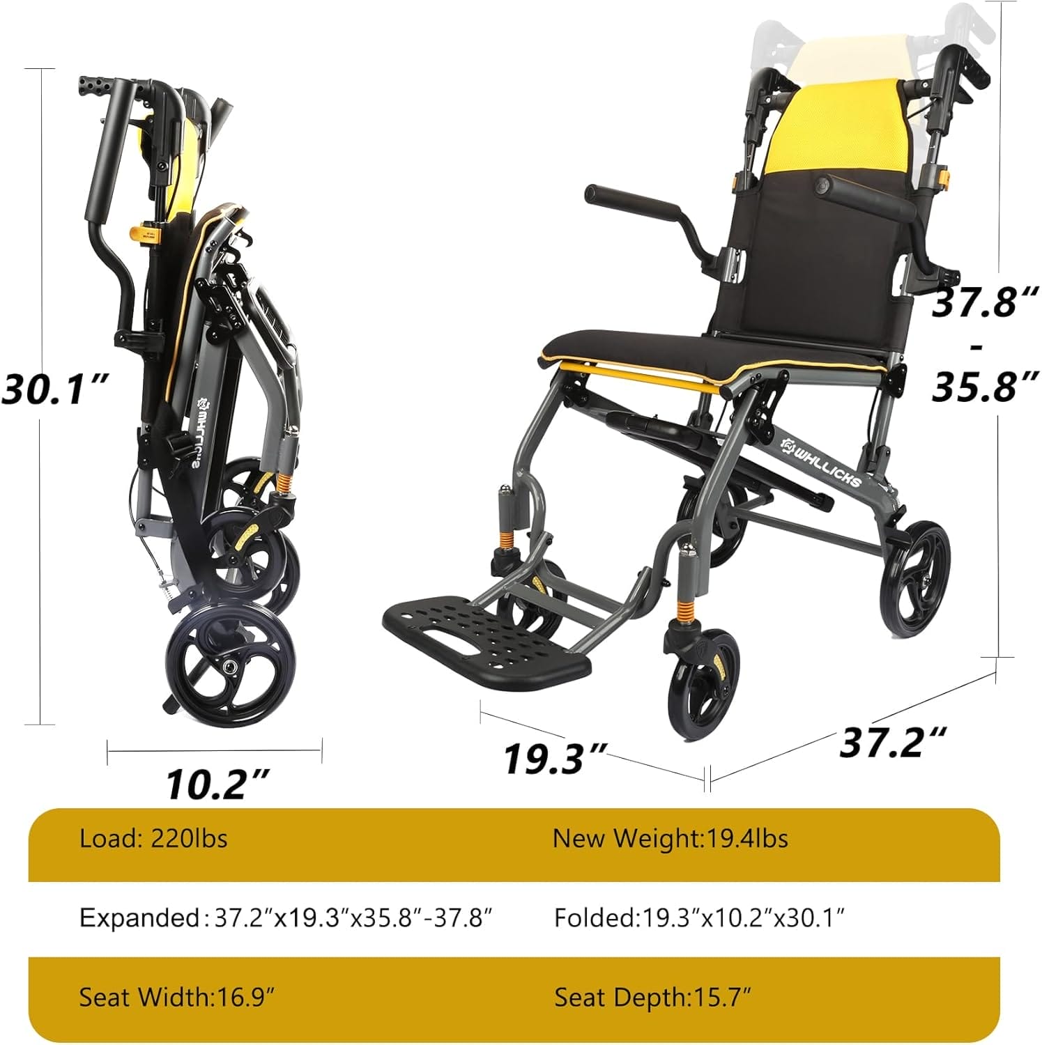 Wheelchairs for Adults Transport Chair Lightweight Foldable with Telescopic Handle, 19.4lbs Portable Folding Travel Wheel Chairs for Seniors - Image 5