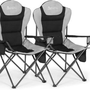 Camping Chairs 2 Pack, Camp Chair for Adults, Folding Chairs for Outside, Support 380 LBS, Portable Travel Lawn Outdoor Camping Chairs with Cup Holder & Cooler Bag, Sports Chairs for Baseball