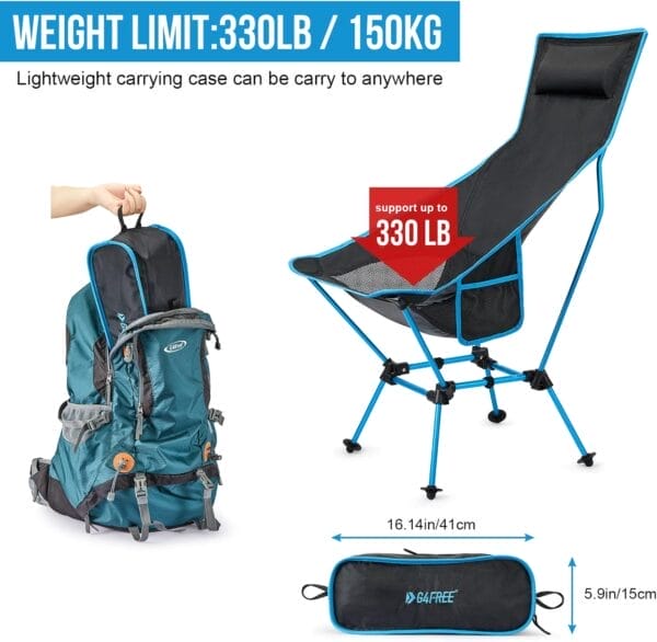 G4Free 2Pack Lightweight Portable High Back Camp Chair, Folding Chair Lawn Chair Heavy Duty 330lbs with Headrest & Pocket for Outdoor Camp Travel Beach Travel Hiking - Image 6
