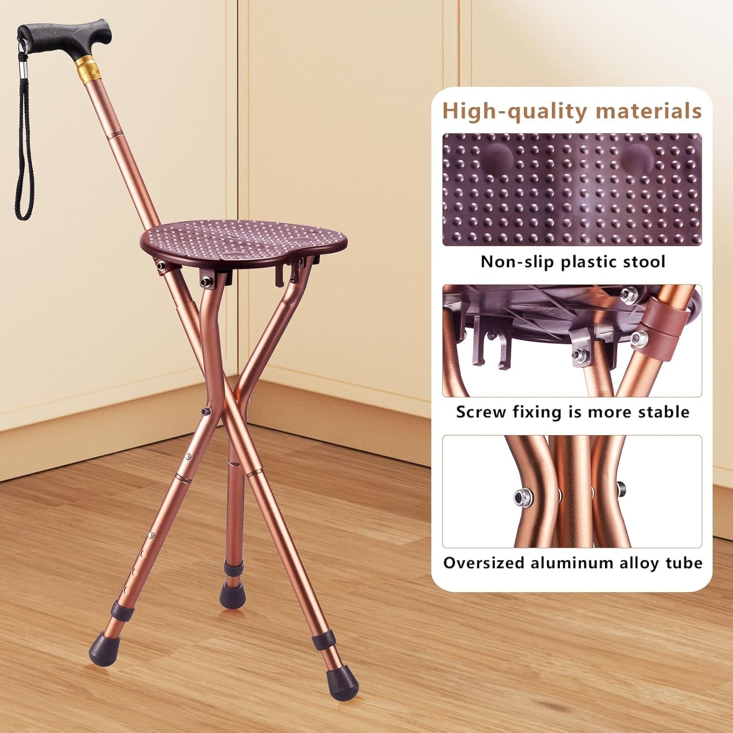 Walking Cane with seat,Cane with seat ,High Load Capacityfor Waiting,queuing, Traveling, Women and Men The Elderly,Cane Chair - Image 4