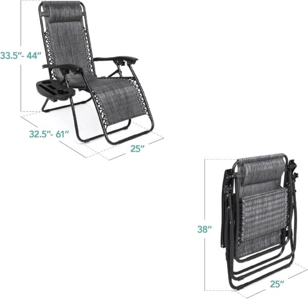 Best Choice Products Set of 2 Adjustable Steel Mesh Zero Gravity Lounge Chair Recliners w/Pillows and Cup Holder Trays - Gray - Image 2