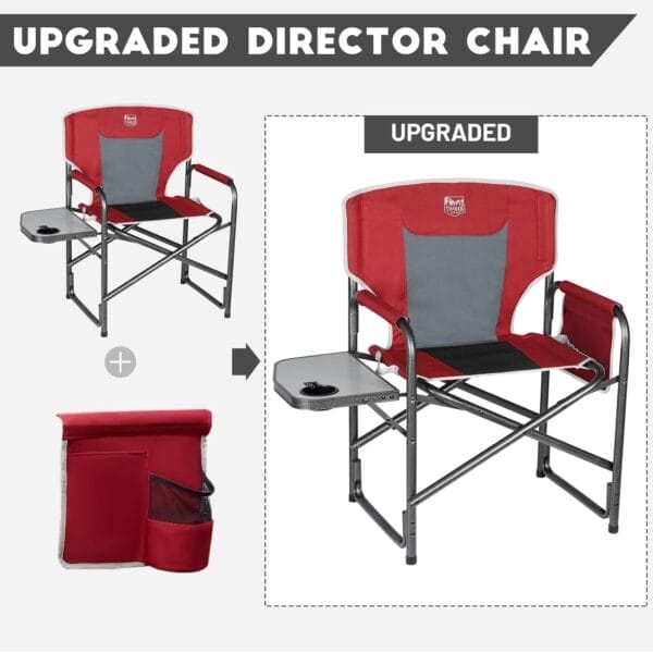 TIMBER RIDGE Aluminum Oversized Camping Chair, Lightweight Portable Directors Chair with Side Table Detachable Side Pocket for Outdoor Camping, Lawn, Picnic, Support 400lbs Red 2 Pack - Image 9