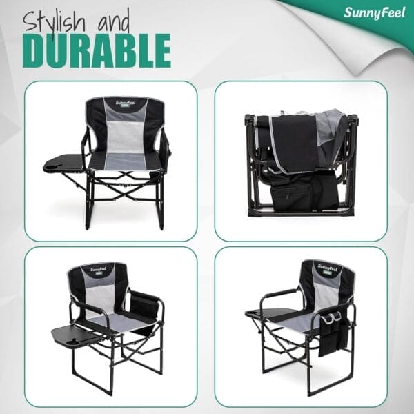 SUNNYFEEL Oversized Camping Directors Chair, Portable Folding Lawn Chairs for Adults Heavy Duty with Side Table,Pocket for Beach, Fishing,Picnic,Concert,Tailgating，Outdoor Foldable Camp Chair - Image 7