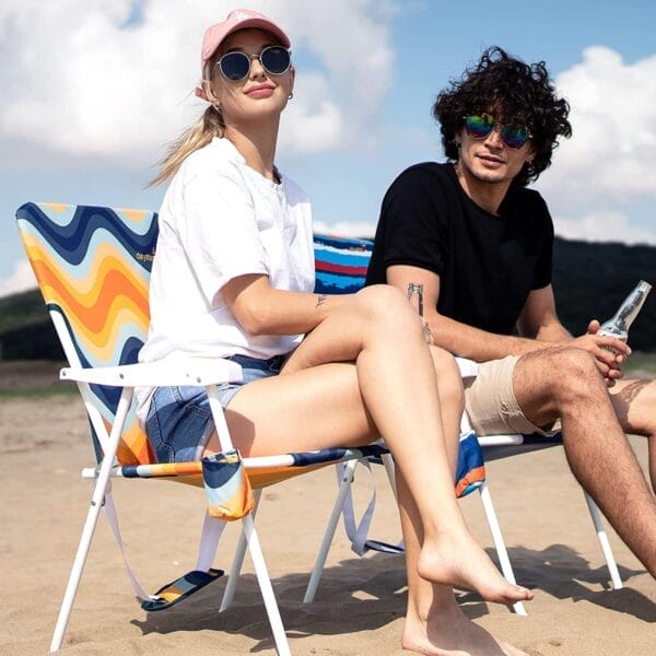 SunnyFeel 15" Tall Folding Beach Chair, Oversized Portable High Seat Sand Chair for Adults Heavy Duty 300 LBS, Foldable Camping Lawn Chairs for Camp/Outdoor/Travel/Picnic/Concert/Sports - Image 4