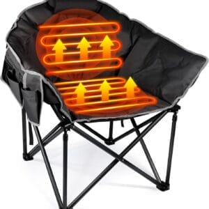Suteck Oversized Heated Camping Chair, Heated Chairs Outdoor Sports W/3 Heat Levels for Back & Seat, Portable Folding Heated Lawn Chairs for Patio Outdoor Travel, (Battery NOT Included)