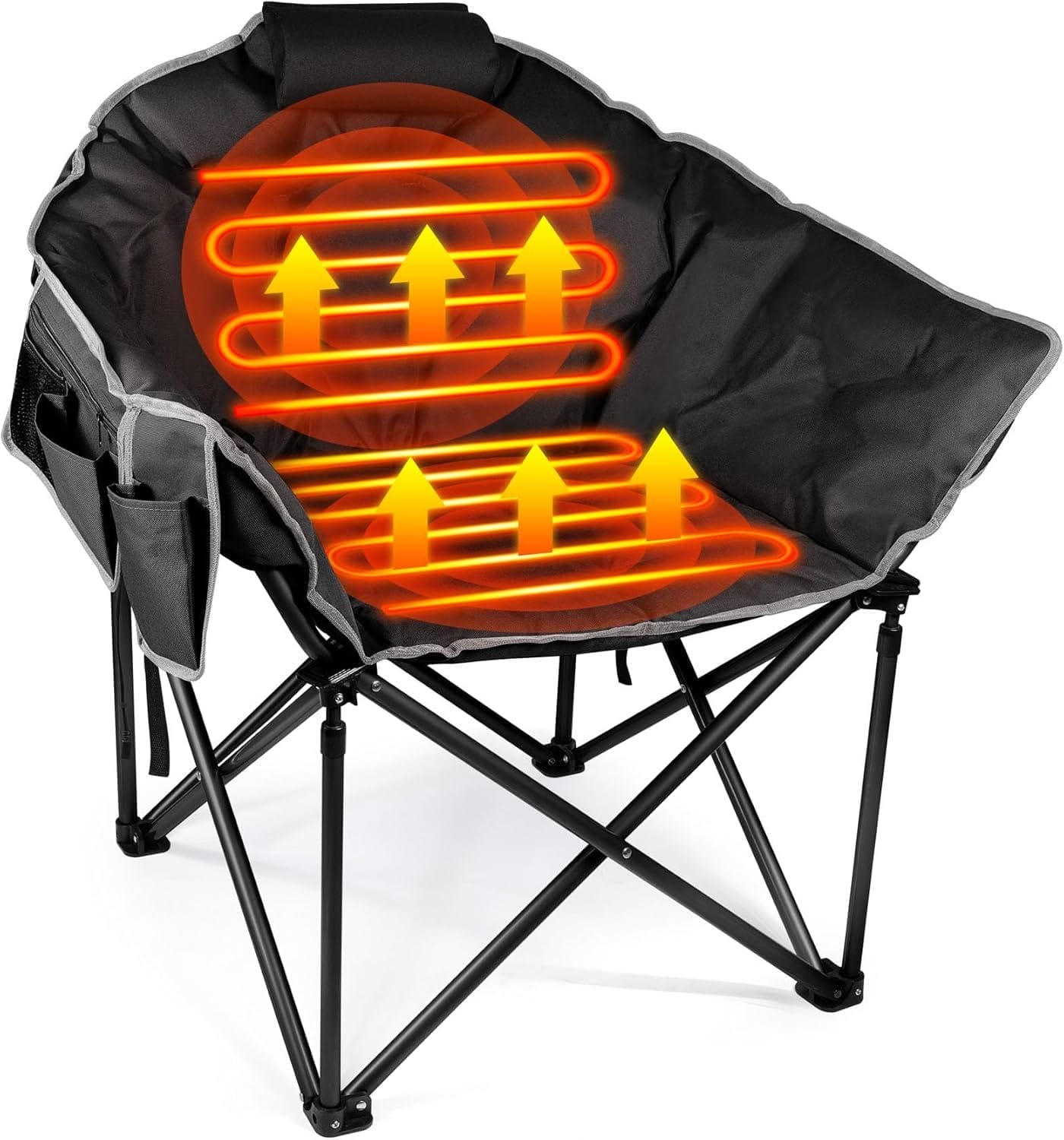 Suteck Oversized Heated Camping Chair, Heated Chairs Outdoor Sports W/3 Heat Levels for Back & Seat, Portable Folding Heated Lawn Chairs for Patio Outdoor Travel, (Battery NOT Included)