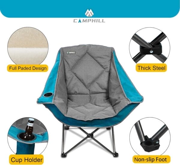 Folding Camping Chair,Oversized Portable Camping Chair with Cup Holder,Heavy Duty Padded Lawn Chair for Camping,Tailgates,Beach,and Sports,Lake Blue - Image 4