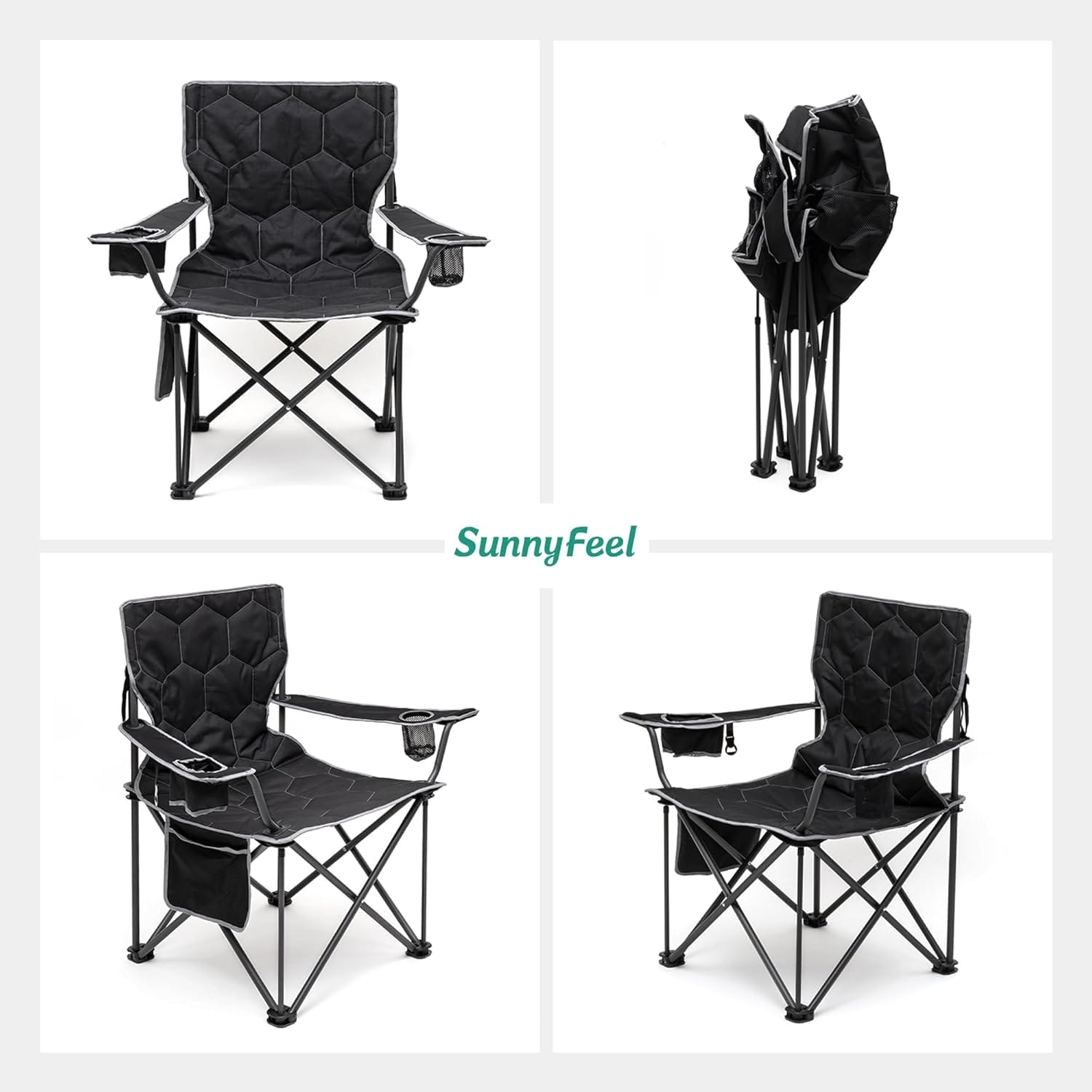 SUNNYFEEL XXL Oversized Camping Chair, 500 LBS Heavy Duty Lawn Chairs, Portable Folding Sports Chairs with Armrest, Cup Holder, Pocket ＆Bag for Outdoor/Travel/Picnic - Image 7