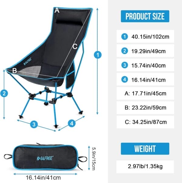 G4Free 2Pack Lightweight Portable High Back Camp Chair, Folding Chair Lawn Chair Heavy Duty 330lbs with Headrest & Pocket for Outdoor Camp Travel Beach Travel Hiking - Image 3
