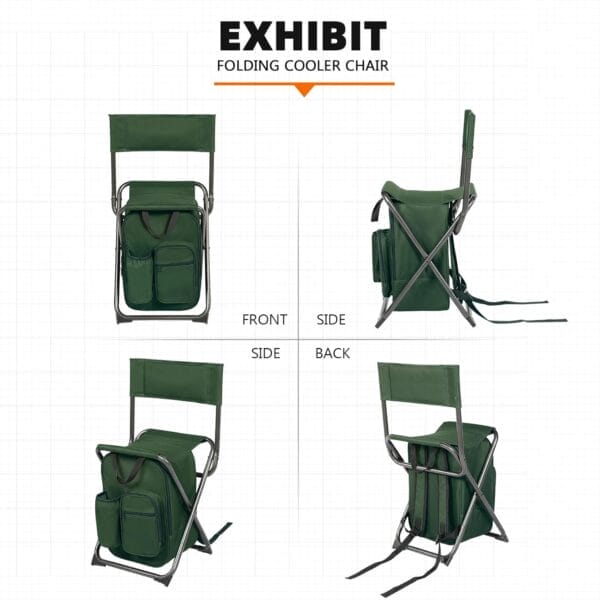 PORTAL Backpack Cooler Chair Fishing Chairs with Backrest Folding Camping Stool Compact for Outdoors Hiking Hunting Travel, Supports 225 lbs - Image 8