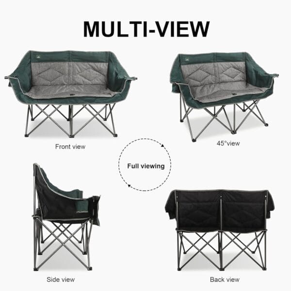 Folding Loveseat Camping Chair Portable Double Duo Full Padded Garden Chair for 2 Person Sofa w/ 2 Cup Holder,Wine Glass Holder,Mesh Storage,Support 600lbs for Picnic Beach Travel - Image 5