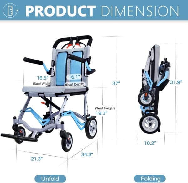 Ultra-Light Transport Wheelchair - Folding Portable Wheelchair with Hand Brake - Trolleys for Elderly Aircraft Travel - Image 2