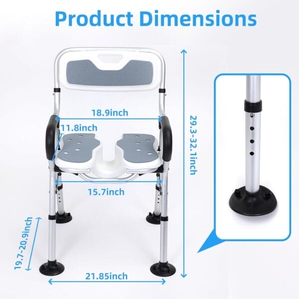 Shower Chair for Inside Shower,Foldable Shower Chair for Elderly and Disabled, Adjustable Height Chairs with Padded Arms and Back for Bathroom,Compact and Comfortable,350 lbs Capacity (Regular) - Image 3