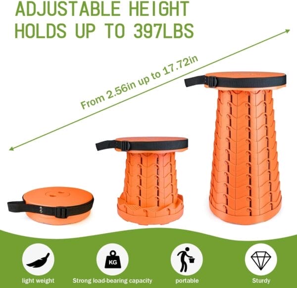 Deer's Life Portable Collapsible Stool with Cushion Pad, Retractable Folding Telescopic Camping Seat for Adults, Small Lightweight Sturdy Adjustable Stools for Travel,Kitchen,Garden,Fishing - Image 2