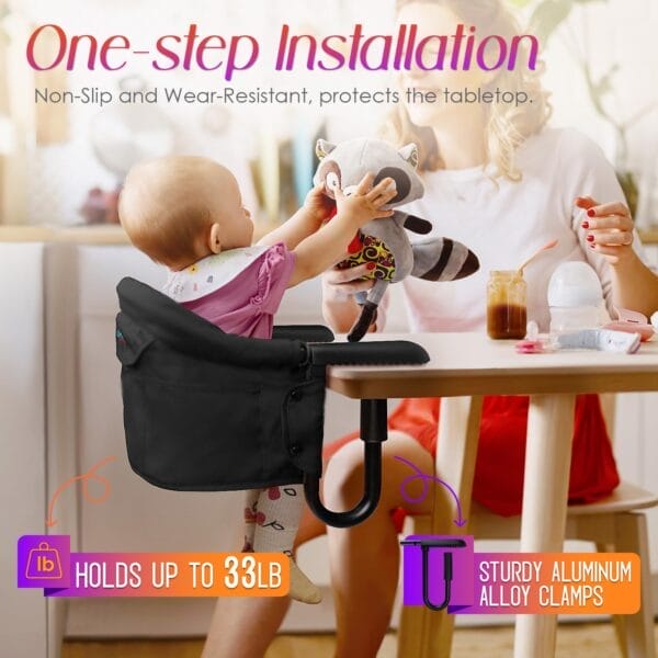 Hook on High Chair,Portable Foldable High Chair for Babies 6-36 Months, Includes Storage Bag (Black) - Image 3