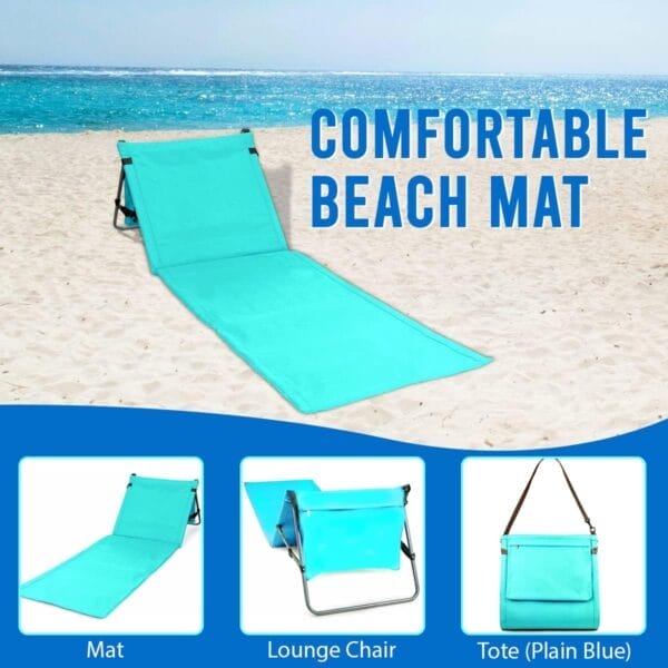 Portable Beach Mat Lounge Chair and Tote (Plain Blue) - Image 6