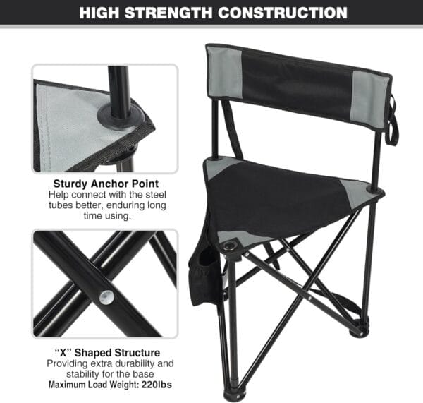 REDCAMP 2 Pack Tripod Camping Chairs Folding Lightweight, Portable 3 Legged Tripod Stool Seat with Backrest, Small Golf Chair Compact for Adults Fishing Hunting, Black - Image 4
