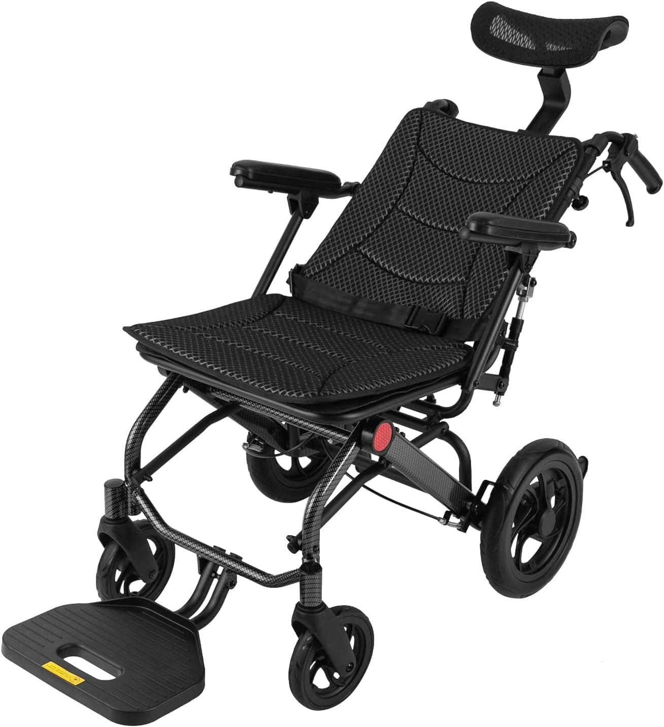 Lightweight Reclining Travel Wheelchair, Folding All Terrain Reclining Transport Wheelchair for Adults and Seniors, 18.11in Reclining Seat with Adjustable Backrest & Headrest, Support 286lbs - Image 4