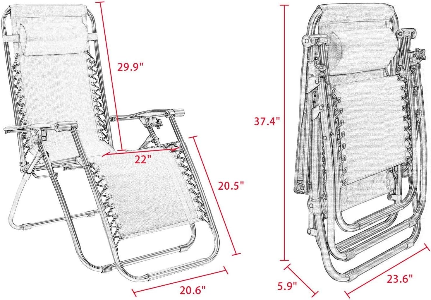 Homall Zero Gravity Chair Patio Folding Lawn Outdoor Lounge Gravity Camp Reclining Lounge Chair with Cup Holder Pillows for Poolside Backyard and Beach Set of 2 (Blue) - Image 3