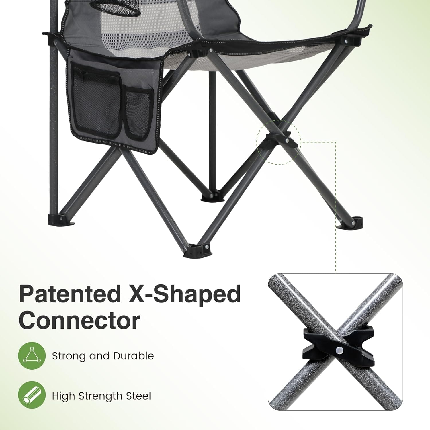 LET'S CAMP Mesh Back Camping Chair Portable Folding Heavy Duty Outdoor Chair Support 330 LBS Durable Large Arm Chair with Cup Holder and Carry Bag for Camp, Fishing, Hiking, Black - Image 4