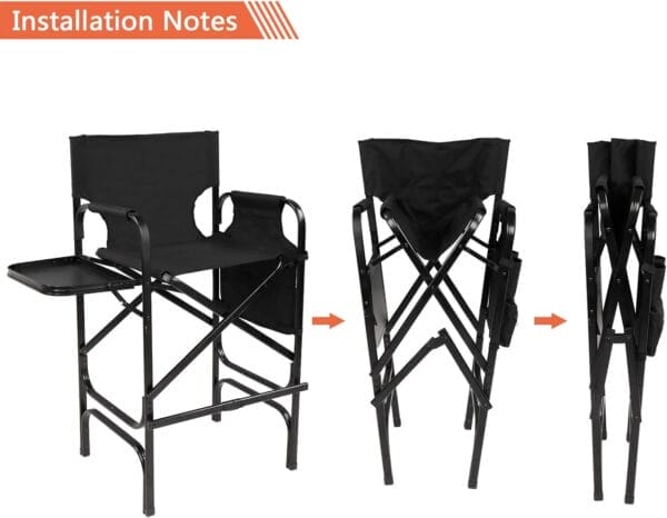 mefeir 30" Tall Directors Chair Black Folding with Side Table Storage Bag,Portable Makeup Artist Bar Height, Aluminum Frame 300 lbs Capacity, 19.2" D x 23.6" W x 45.6" H - Image 8