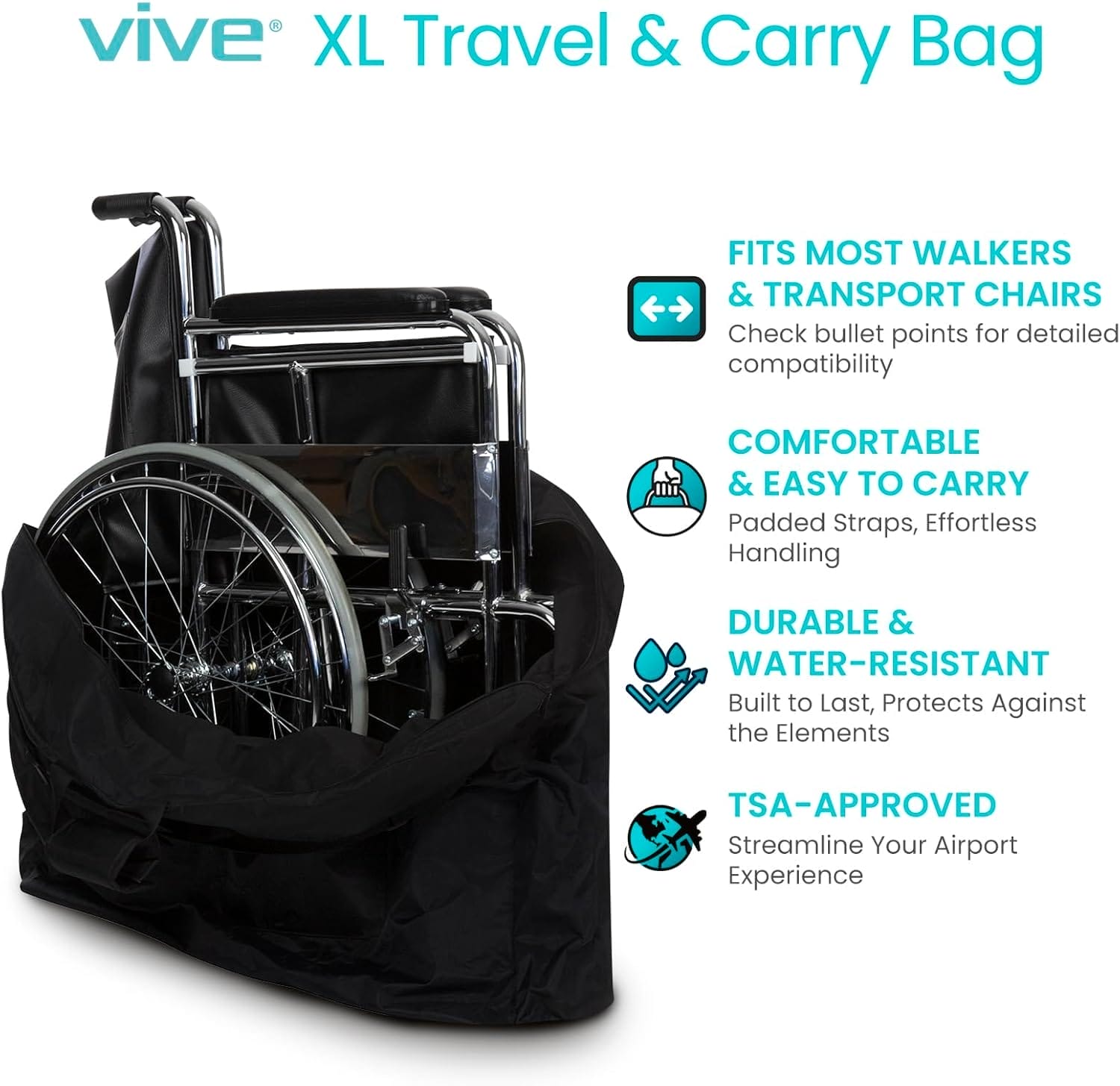 Vive XL Carry & Travel Bag for Rollator Walkers & Transport Chairs - Cover Carrier Accessory for Car Travel, Storage, Seniors - Accessories - Waterproof with Padded Straps - Image 2