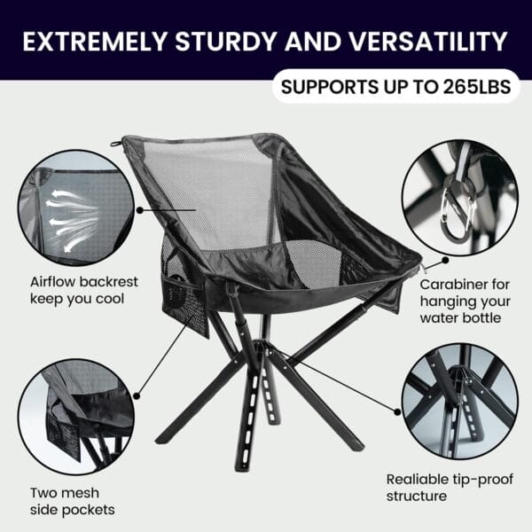 Sitpack Backpacking Chair, 5S Quick Set-up Lightweight Portable Camping Chair Folding Compact Small Beach Seat for Adults with Aluminum Frame & Carry Bag for Outdoor Hiking Travel Fishing - Image 4