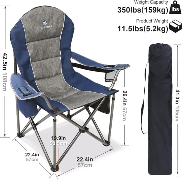 Folding Camping Chair:Oversized Portable Lawn Chairs for Adults,Outdoor Heavy Duty Padded Seats,Support 350 LBS,for Camp,Travel & Picnic - Image 3