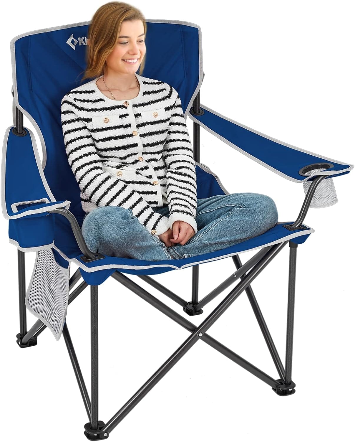 KingCamp Portable Folding Camping Quad Chair, Oversized Fully Cushioned Seat with Side Pocket and Cup Holder, for Tailgates, Beach, Lawn - Image 8
