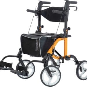 ELENKER 2 in 1 Rollator Walker & Transport Chair, Folding Wheelchair with 10” Non-Slip Wheels for Seniors, Reversible Backrest & Detachable Footrests, Orange
