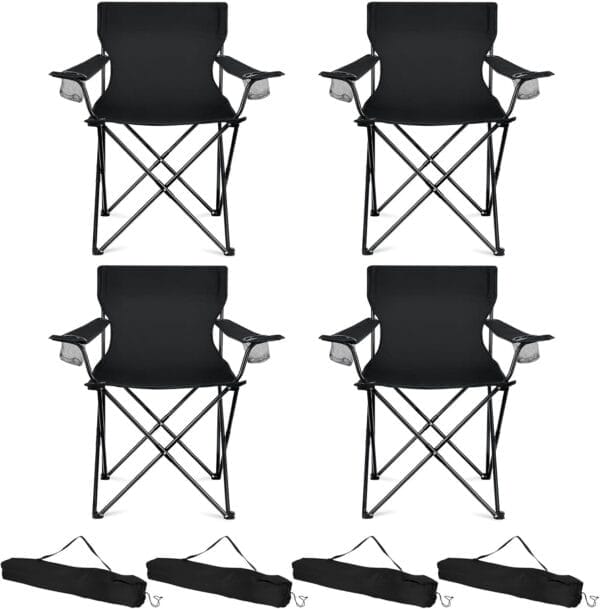HaSteeL Camping Chairs 4 Pack, Oversized Folding Chair with Cup Holders for Adults, Portable Chair & Carry Bag for Outdoor Backyard, Beach, Lawn, Patio, Picnic, Fishing, Oxford Fabric & Heavy Duty