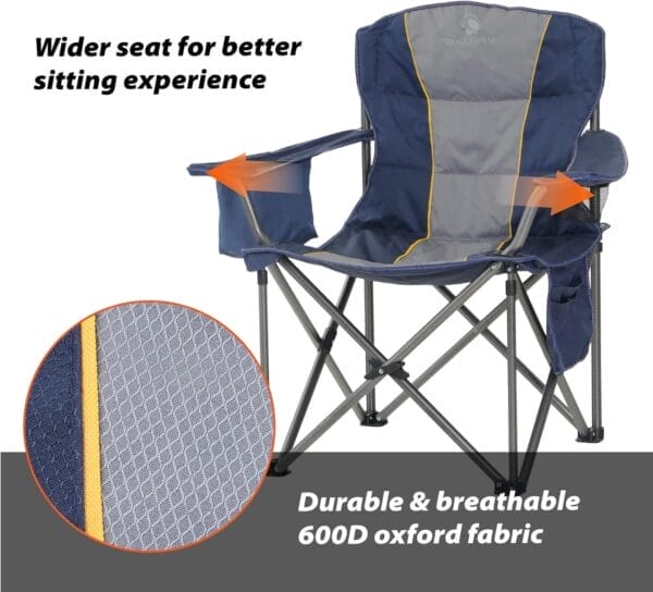 ALPHA CAMP Oversized Folding Camping Chair, Heavy Duty Portable Lawn Chairs with Cooler Bag, Side Pocket & Cup Holder, Folding Chairs for Outside Support 450 LBS - Image 5