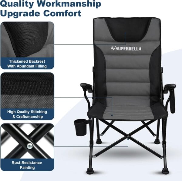 Supperella Movable Backrest Camping Chair for Adults with Cup Holder Folding Lawn Chairs for Outdoor Activities, Sports, Travel & Picnic - Image 5