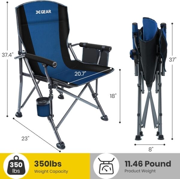 XGEAR Portable Camping Chairs for Adults with Padded Hard Armrest, Sturdy Folding Camping Chair with Cup Holder, Storage Pockets Carry Bag Included, Support to 300 lbs(Blue) - Image 3