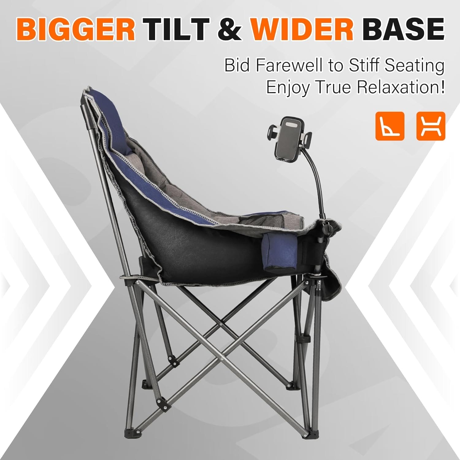 Camping Chairs for Adults-Oversized Extra Large Lawn Chair,Folding Comfy Padded Chair w/Phone Holder,Side Pocket,Cup Holder for Outdoor,Wide&Thick,Heavy Duty 400Lbs,Blue - Image 5