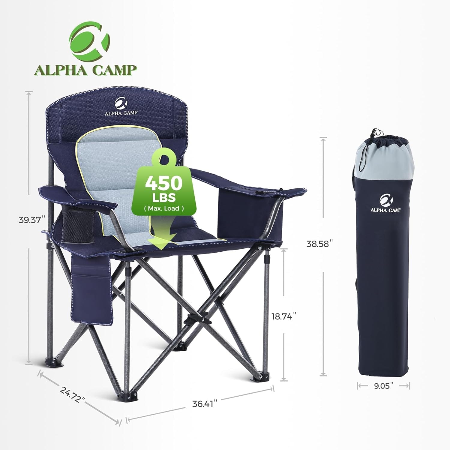 ALPHA CAMP Oversized Camping Folding Chair Heavy Duty Lawn Chair with Cooler Bag - Image 2