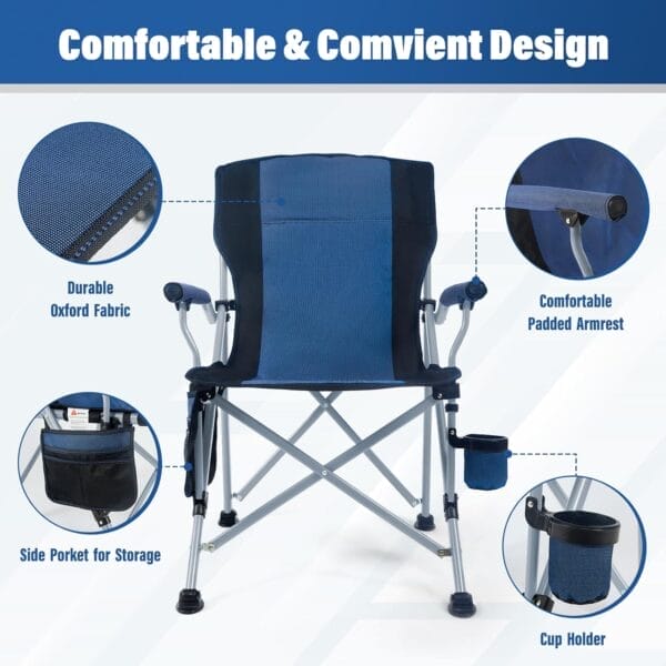 Camping Chair for Adults,Portable Folding Lawn Chair for Outside,Heavy Duty Camping Chair Support up to 330lbs,Collapsible Outdoor Beach Chair with Cup Holder(Navy Blue) - Image 6