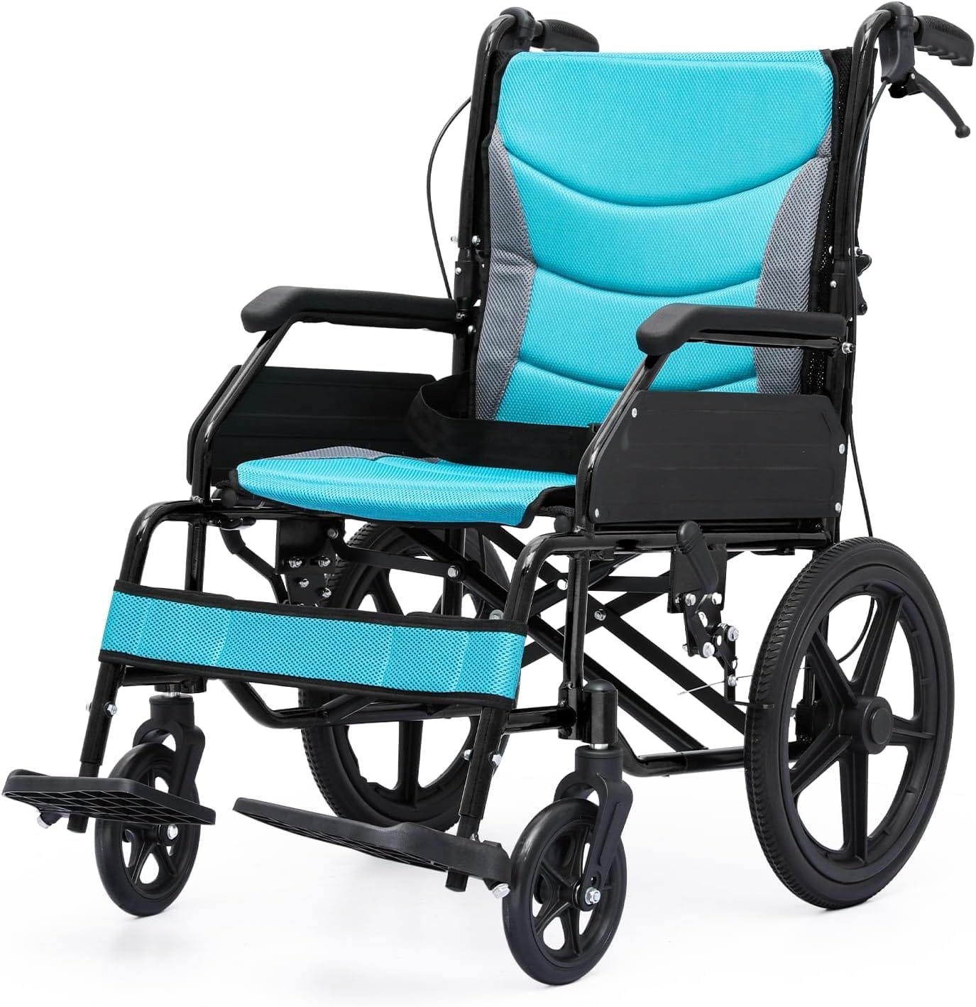 Magshion Foldable Transport Wheelchair for Adults 250 Lbs, Lightweight Transport Chair for Seniors, Portable Wheel Chair with Removable Cushion, Push-to-Lock & Hand Brakes, 17.5" Seat (Black Frame)