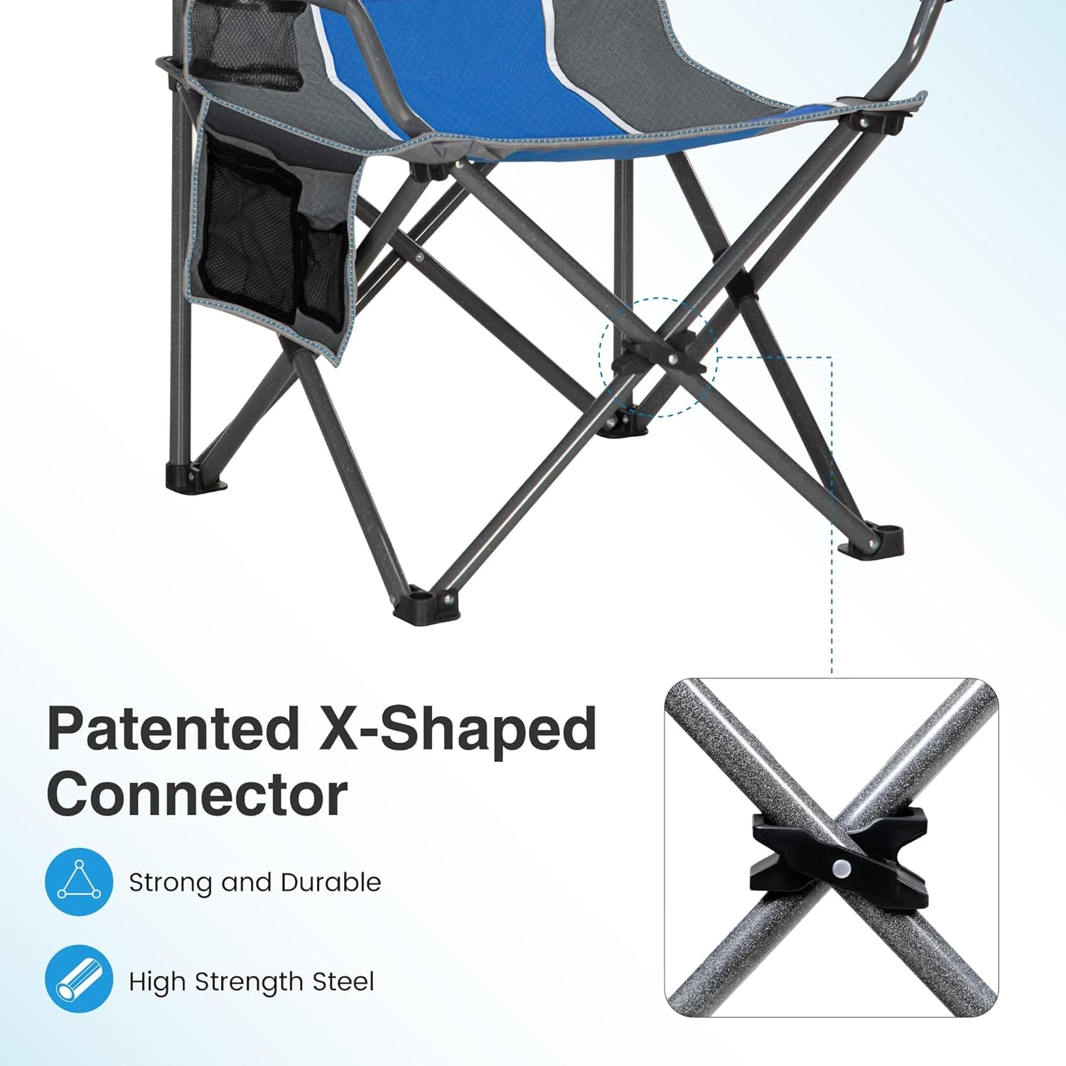 LET'S CAMP Oversized Outdoor Folding Camping Chair, 2 Pack Heavy Duty Arm Chairs with Cup Holder and Storage Bag, 350 LBS Weight Capacity, Blue - Image 6