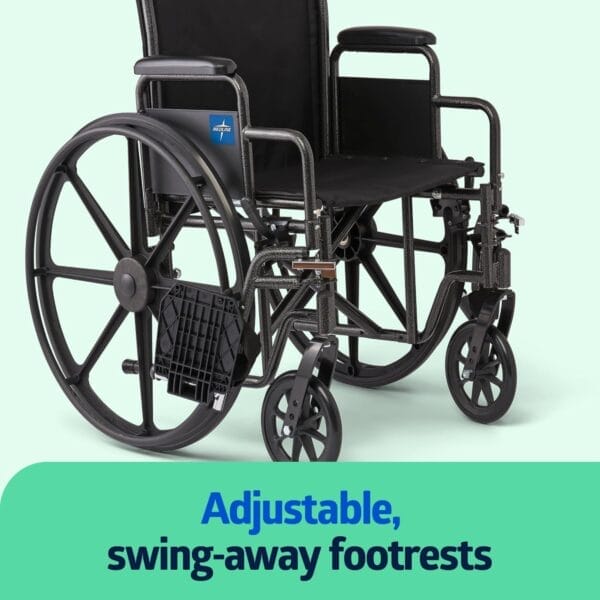 Medline Comfortable Folding Wheelchair with Swing-Back Desk-Length Arms and Swing-Away Footrests, 20”W x 16”D Seat - Image 5